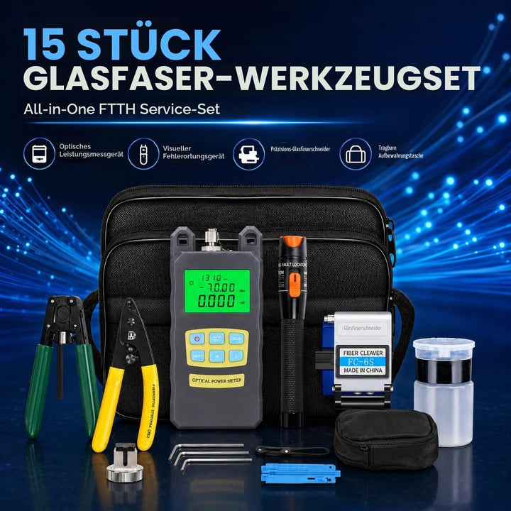 Glasfaser Werkzeug Set, 15 in 1 FTTH Tool kit FTTH Glasfaser Tool Kit Faseroptik FTTH Tool Kit Faser