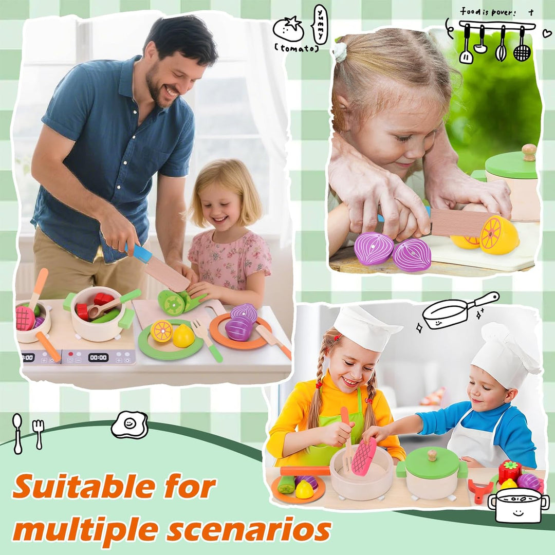 Kinderküche Zubehör Holz, Spielküche Zubehör, Holzspielzeug Inklusive Topfset Küchenspielzeug und Ob