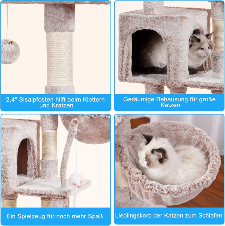 Hey-brother Kratzbaum, 111 cm Katzenbaum mit Spielzeug, Katzenkratzbaum mit Plattform, Hängematte un