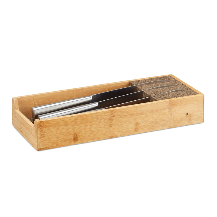 Relaxdays Messerhalter Bambus, Schubladeneinsatz für Messeraufbewahrung, Schubladenorganizer, HBT: 6