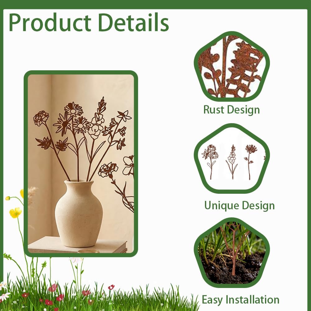 10 Stück Gartendeko Für Draussen Wetterfest Garten Deko Gartenstecker Zubehör Rost Gartenstecker Dek