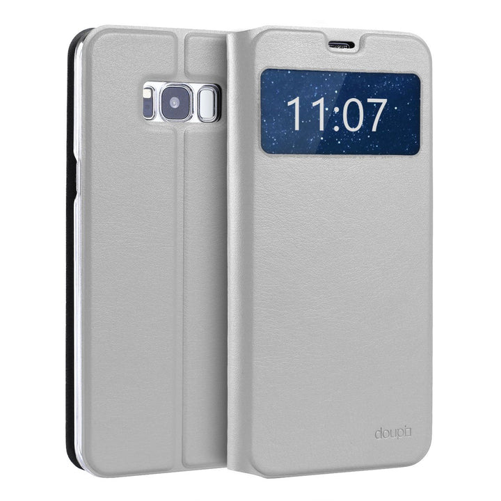 doupi FlipCase für Samsung Galaxy S8, Deluxe Schutzhülle mit Sichtfenster Magnet Verschluss Klappbar