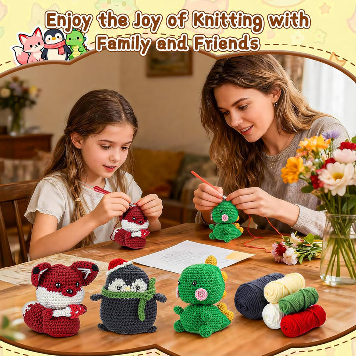 Häkelset für Anfänger Kinder - 3 Stück Tiere Häckel Kit für Kinder Erwachsene, Amigurumi Strickset m