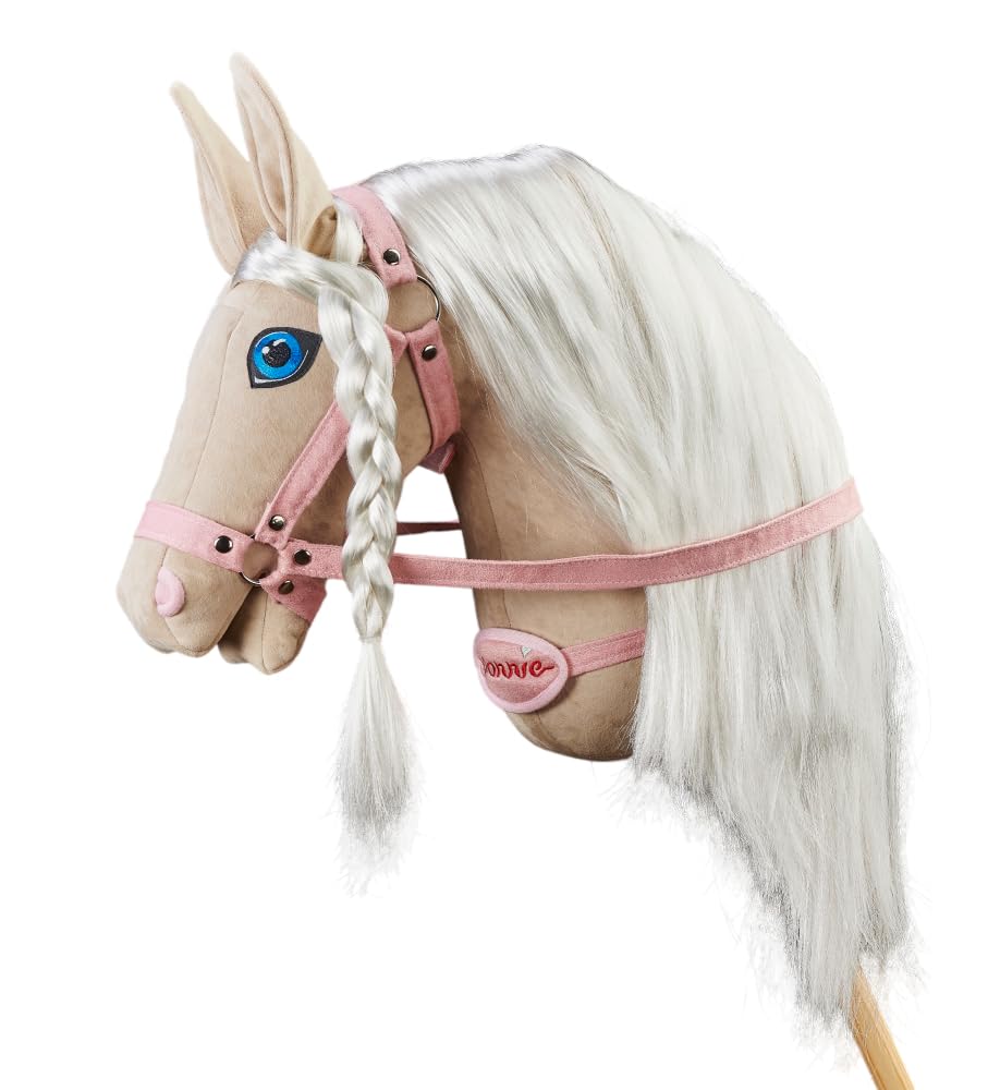 Ponnie Steckenpferd Schneerose A3, Hobby Horse, Pferde Spielzeug für Kinder, mit handgemalten Augen,