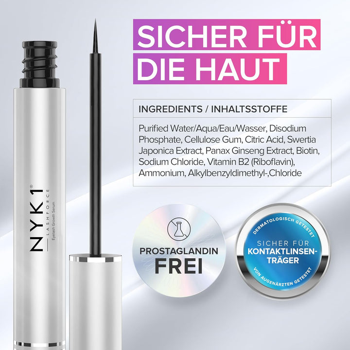 NYK1 Intensives Wimpernserum Ohne Hormone (XL - 8ml) LashForce Wimpern Serum Für Mehr Länge Und Volu