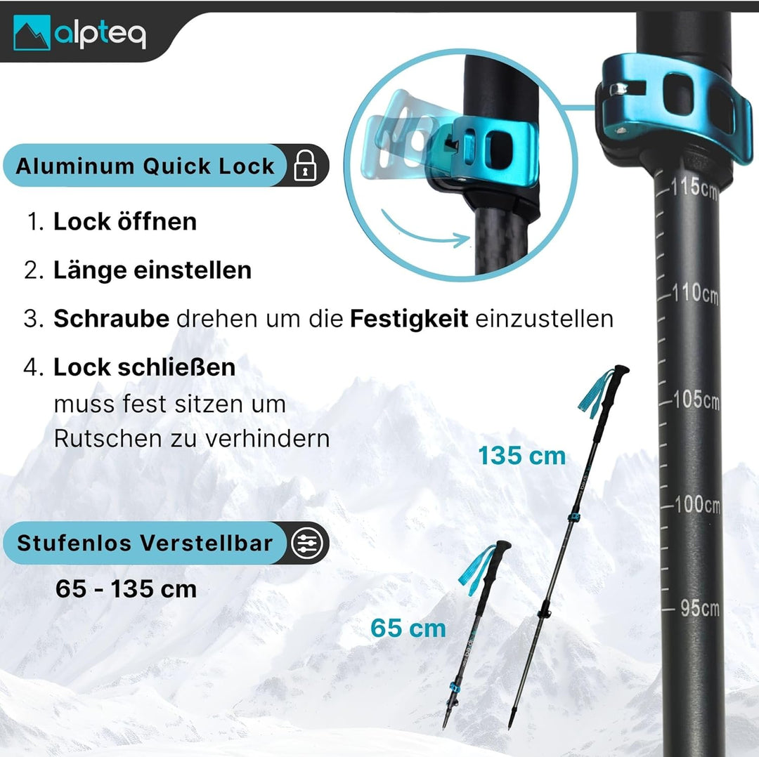 Carbon Wanderstöcke Teleskop – Ultraleichte Trekkingstöcke Kohlenstofffaser & Aluminium für Damen, H