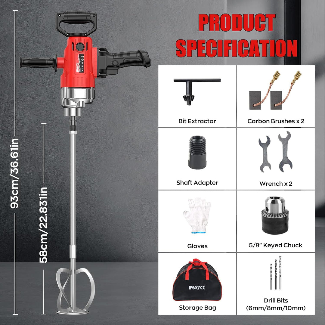 IMAYCC 2-in-1 Bohren Rührwerk Set, Tragbarer Betonmischer 2500W 15A für Bohren und Mischen, Variable