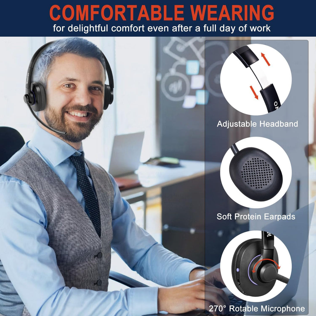 Bluetooth Headset V5.1 Klasse 1, Wireless Headset mit CVC8.0 Dual Mikrofon Noise Cancelling Headset