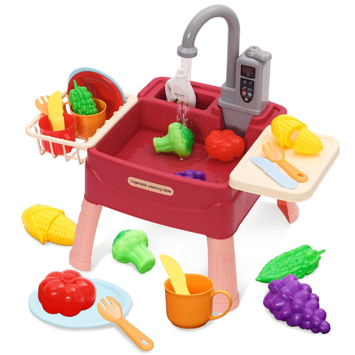 Spielspüle Kinder,Küchenspüle Spielzeug Set mit Wasserkreislauf, Elektrischem Wasserhahn,Rollenspiel