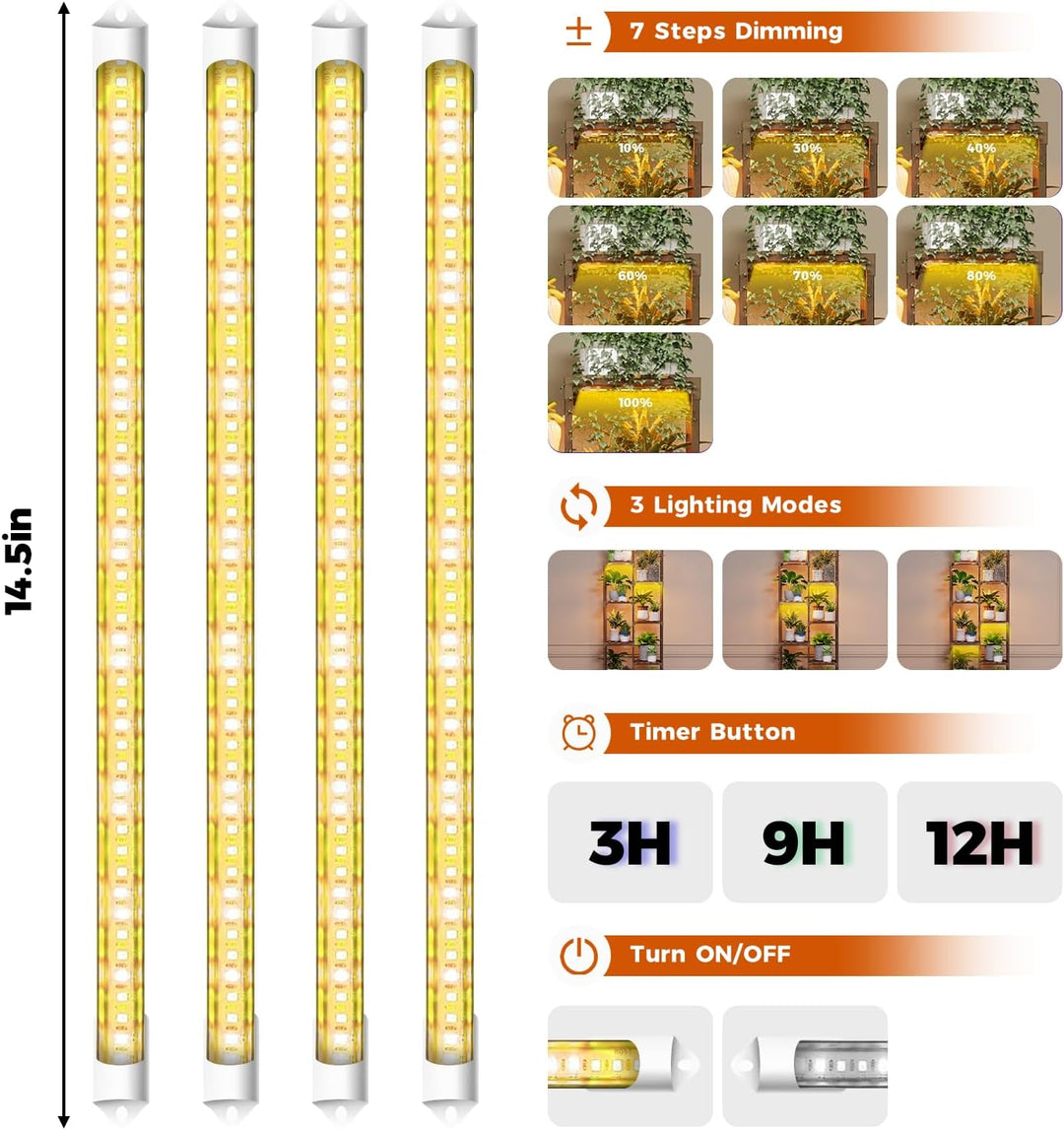Bamworld Blumenständer mit Pflanzenlampe, 8-stöckiges Pflanzenregal aus Holz mit LED Grow Light, Pfl