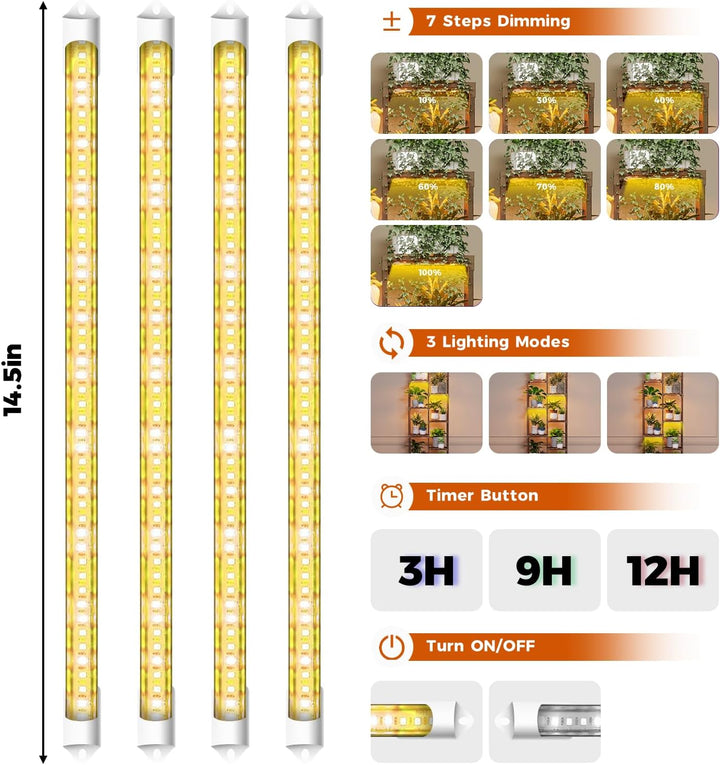 Bamworld Blumenständer mit Pflanzenlampe, 8-stöckiges Pflanzenregal aus Holz mit LED Grow Light, Pfl