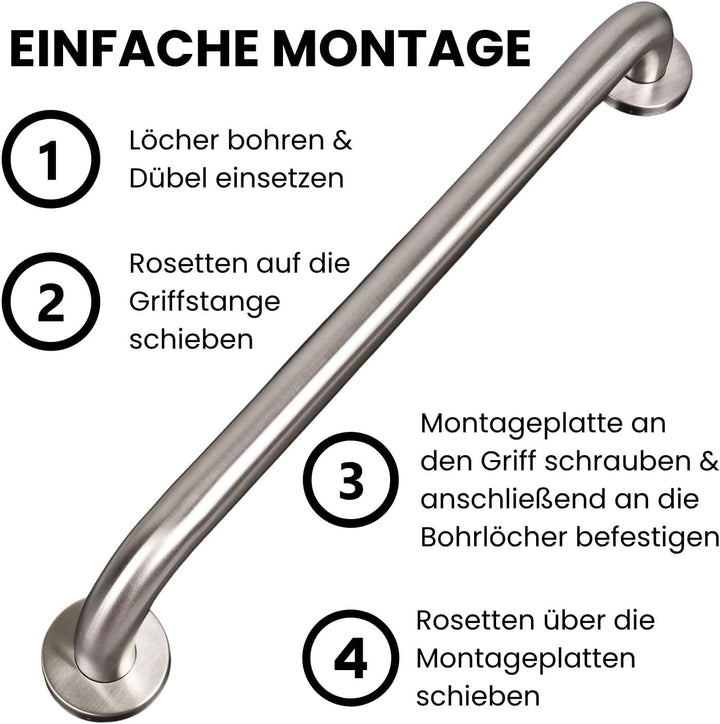 Haltegriff EDELSTAHL rostfrei Ø 30mm 800mm Badewannengriff Wandgriff Duschgriff Handgriff für Senior