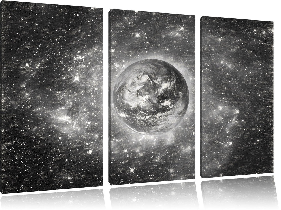 Pixxprint Planet Erde im Weltraum Kunst als Leinwandbild/Grösse: 3 Teilig (120x80 cm) cm/Wandbild/Ku