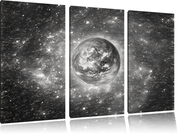 Pixxprint Planet Erde im Weltraum Kunst als Leinwandbild/Grösse: 3 Teilig (120x80 cm) cm/Wandbild/Ku