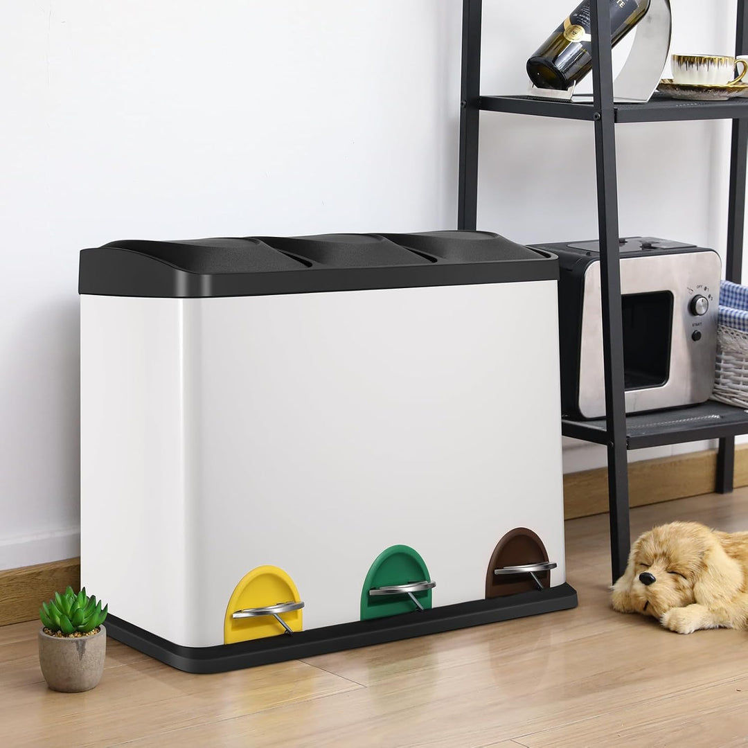 LIFERUN Mülleimer 3 Fächer, 3X 15L Mülltrennsystem, 45 Liter Abfalleimer Küche, Gross Edelstahl Tret