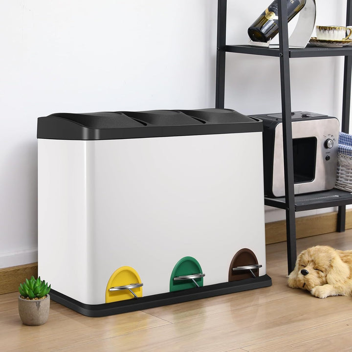 LIFERUN Mülleimer 3 Fächer, 3X 15L Mülltrennsystem, 45 Liter Abfalleimer Küche, Gross Edelstahl Tret