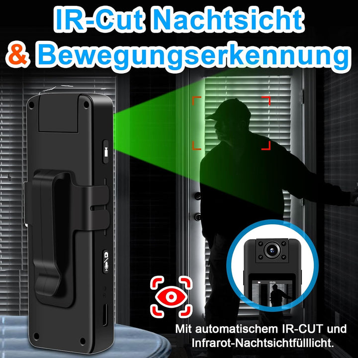 Mini Kamera, 1080P HD & 120° Weitwinkel Bodycam mit 180° Drehbarem Objektiv, Automatische Nachtsicht