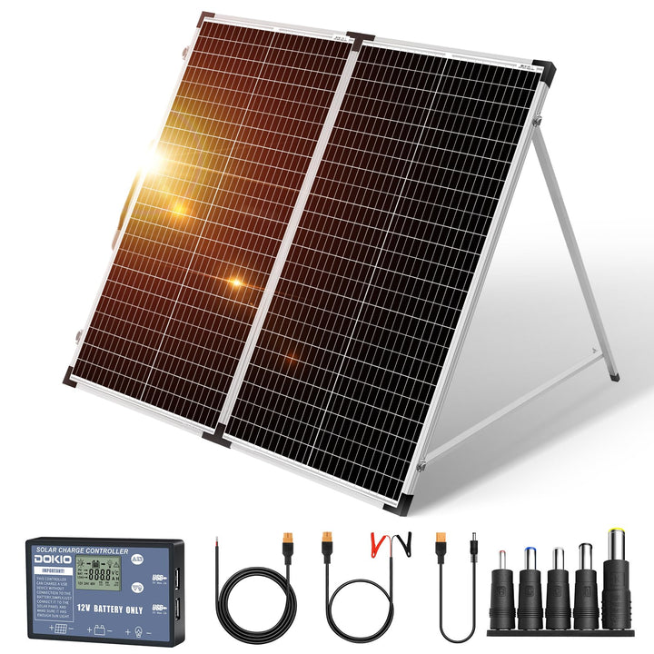 DOKIO Solarkoffer 160W 18V Monokristalline Solarpanel Faltbar mit Solarladeregler (LCD Anzeige + 2 U