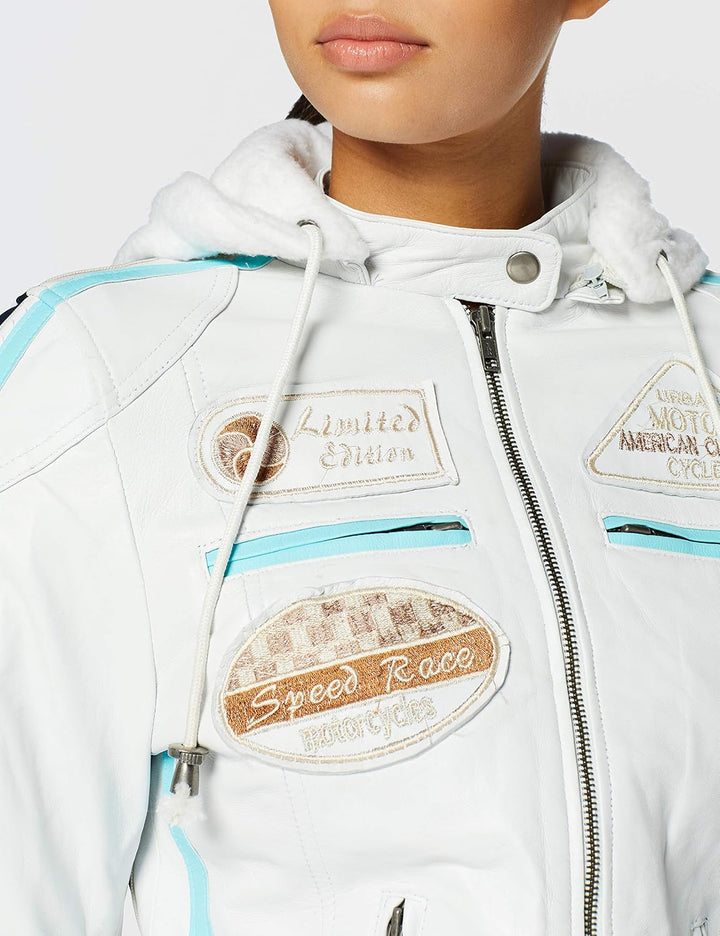URBAN 5884 Motorradjacke Damen Mit Protektoren, Damenjacke aus Lammleder, Protektoren für Rücken, Sc