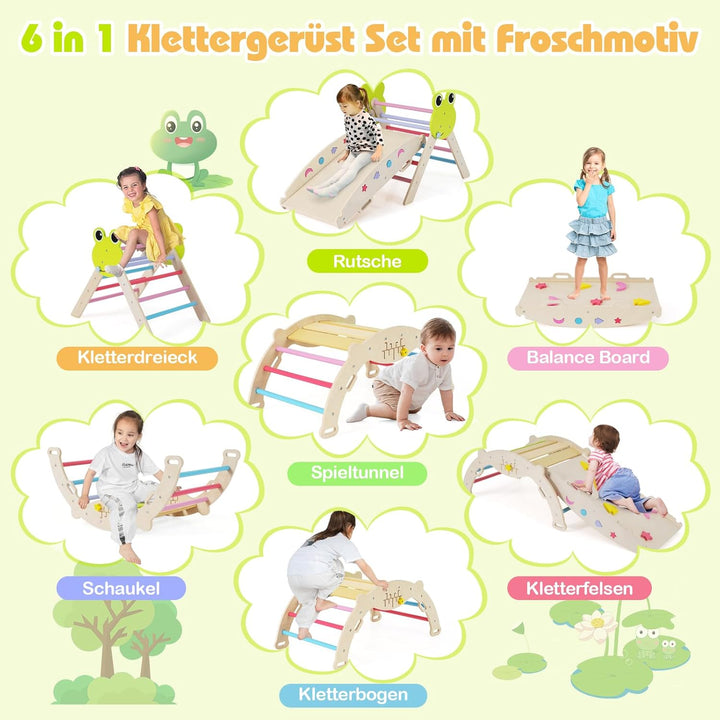COSTWAY Klettergerüst Indoor 3er Set, klappabres Kletterdreieck mit Rutsche, Kletterbogen, inkl. dop