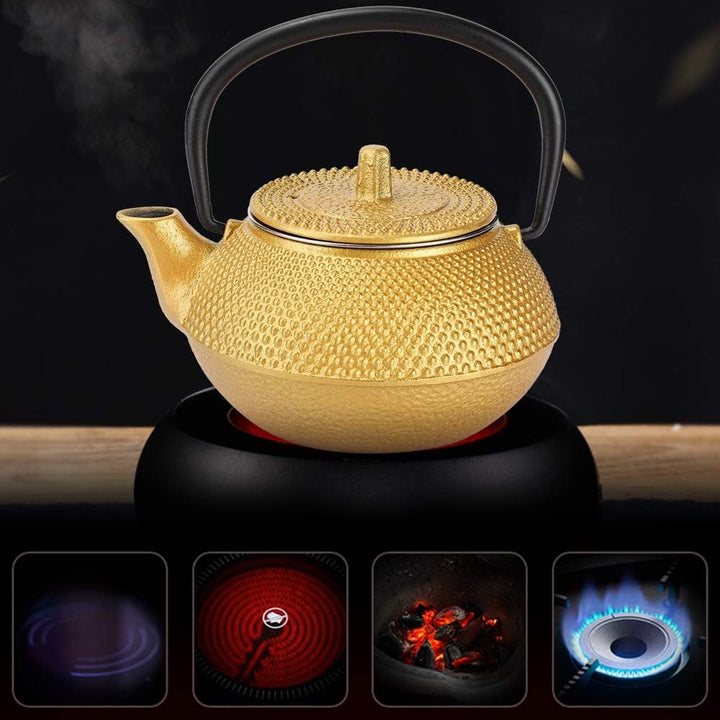 300ml Gold Gusseisen Teekessel mit Edelstahl Teesieb, Asiatischer Stil Teekanne, Loseblatt Tee Kanne