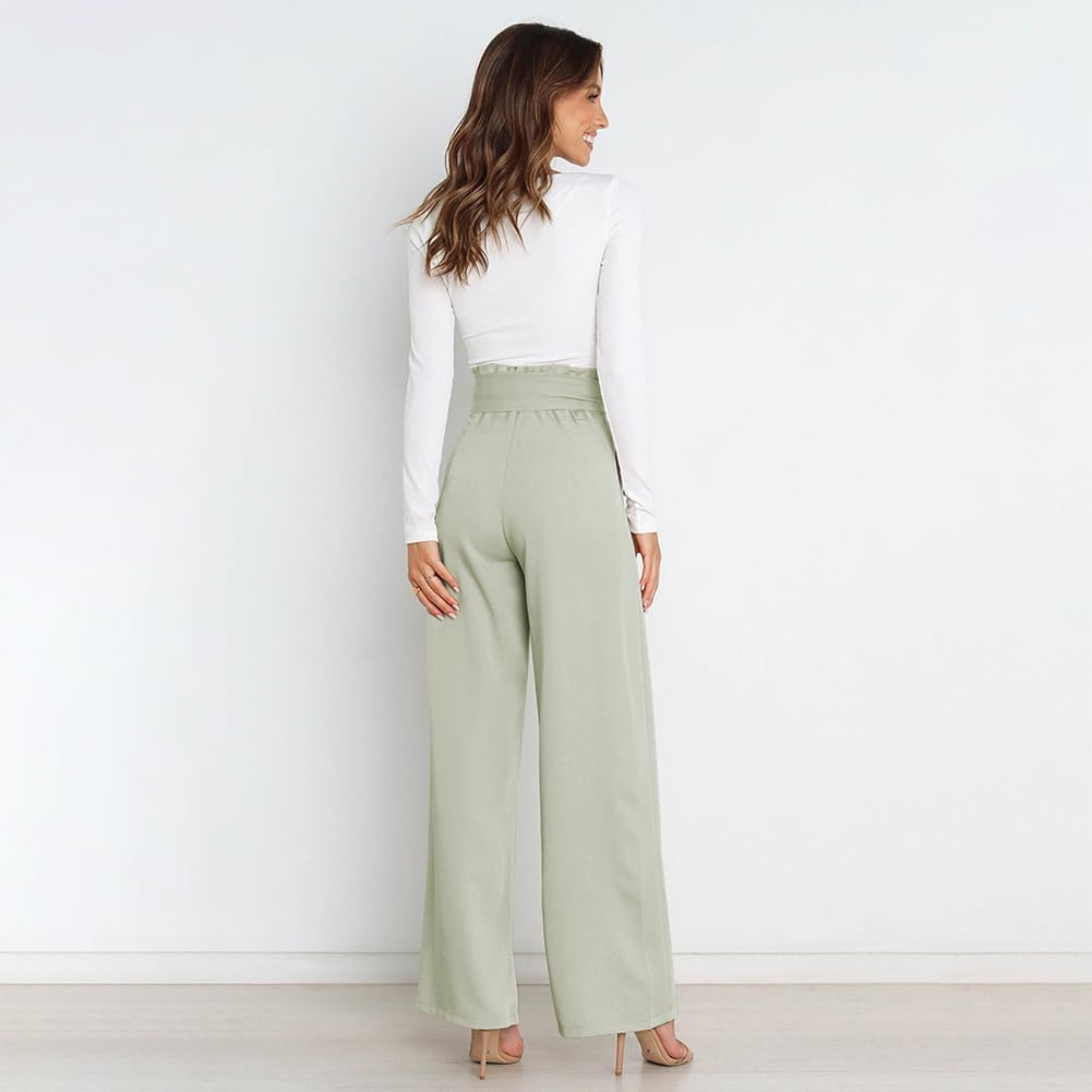 Odizli Damen Elegant High Waist Lang Weite Hose Sommer Business Festlich Anzughose mit Gürtel S Hell