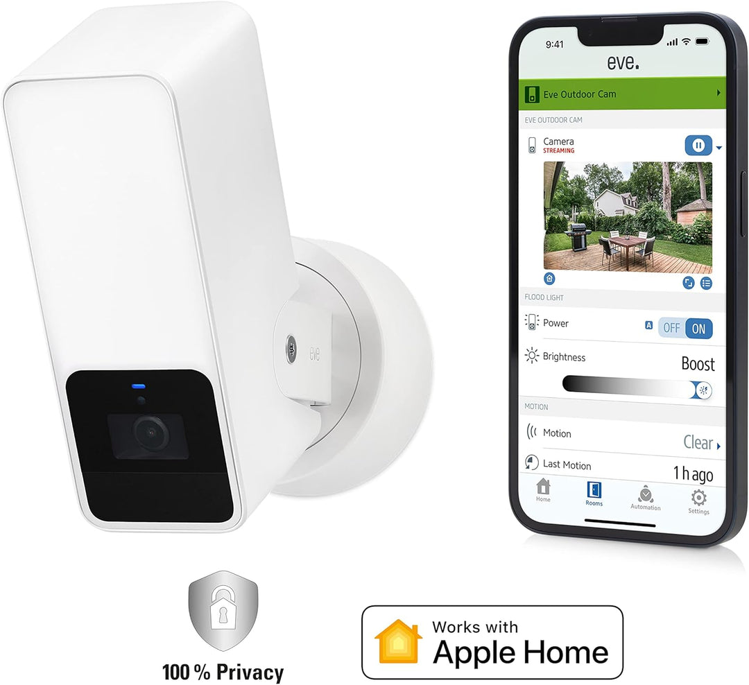 Eve Outdoor Cam (White Edition) – Smarte Überwachungskamera &amp; Water Guard - Smarter Wassermelder, 2m