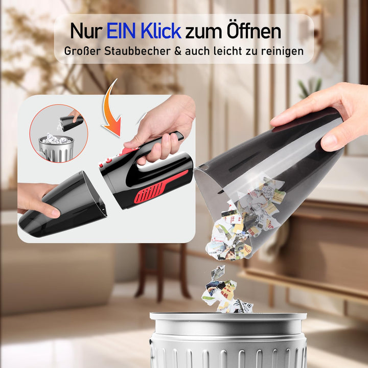 Handstaubsauger Akku 20000Pa,Kabelloser Autostaubsauger Starke Saugkraft &amp; HEPA-Filter &amp; 3 Düsen Min