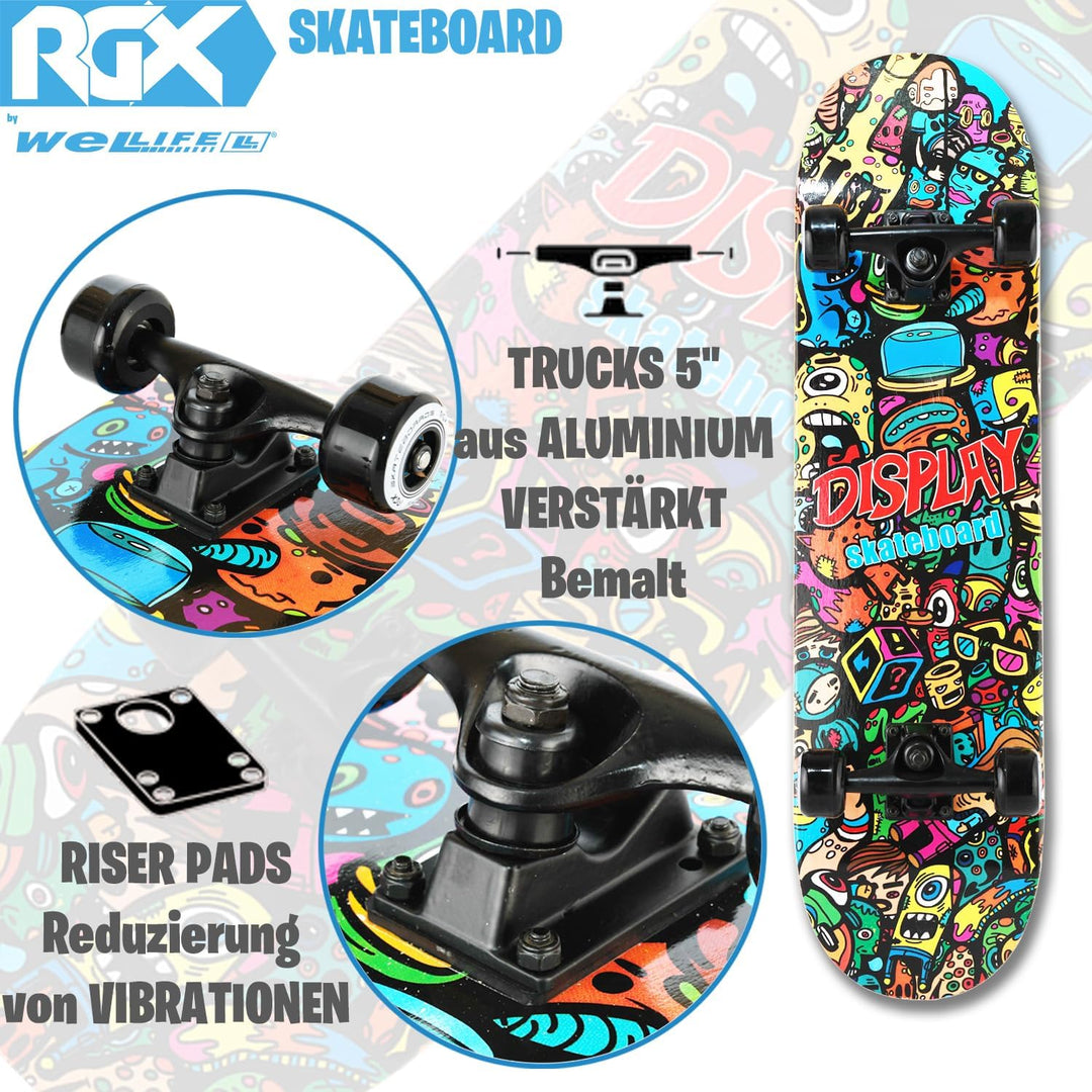 WeLLIFE - RGX Skateboard Skateboard (31"x8") 79x20cm aus 9 Schichten Ahorn Design konkave PU Rad 54*