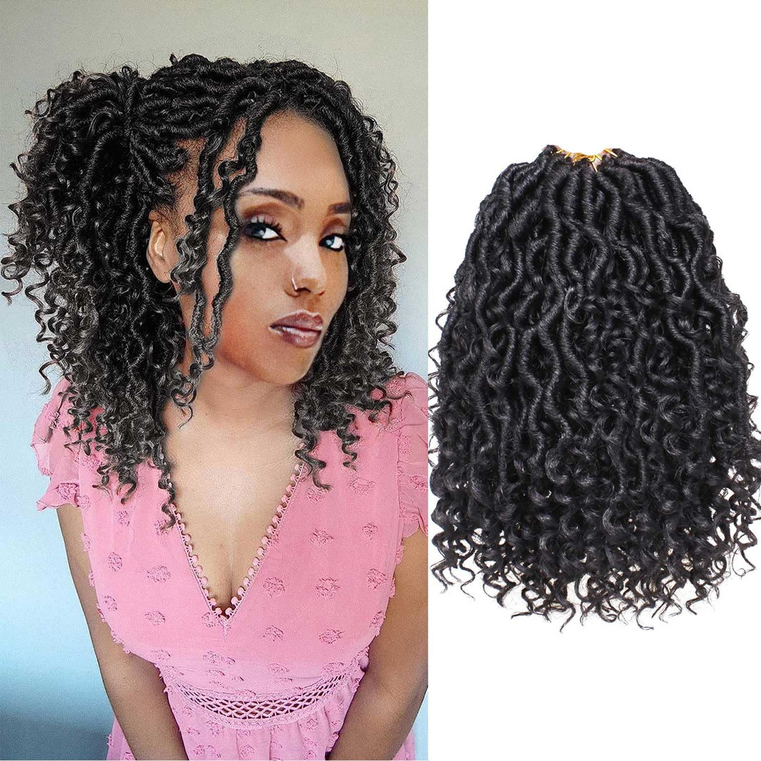 Xtrend 10 Inch 8 Packs Black River Goddess Faux Locs Crochet Hair Wavy With Curly Ends 14Strands/Pac