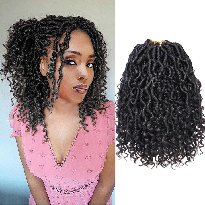 Xtrend 10 Inch 8 Packs Black River Goddess Faux Locs Crochet Hair Wavy With Curly Ends 14Strands/Pac