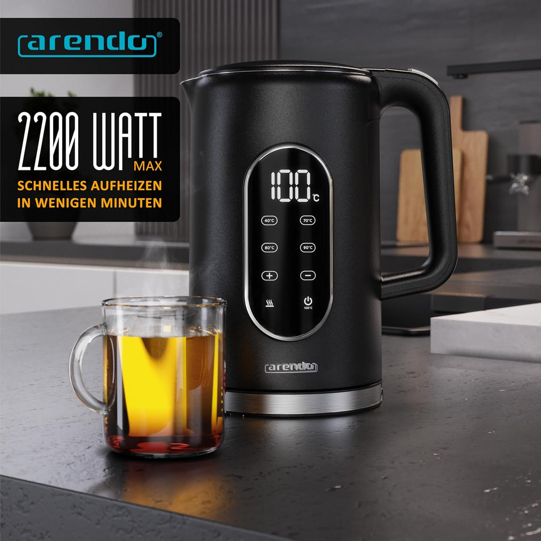 Arendo - digitaler Wasserkocher mit Temperatureinstellung - Edelstahl - Doppelwand Design Cool Touch