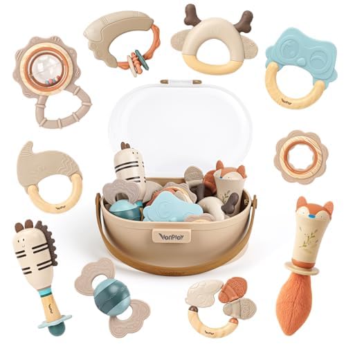 Baby Rassel 0-6 Monate Beissring Montessori Spielzeug Sensorik Zahnungshilfe Baby Spielzeug 6 Monate