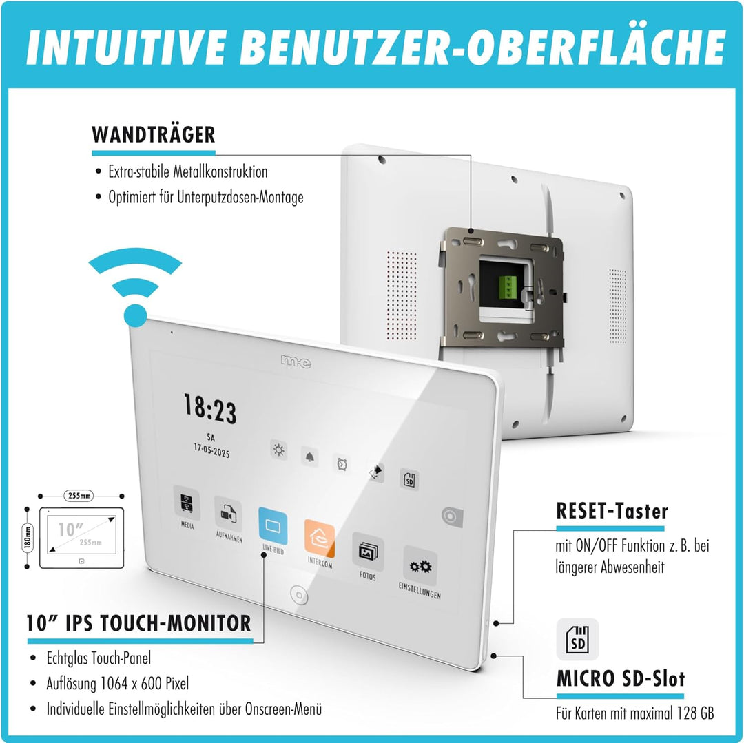 m-e ALLVISO Video Türsprechanlage, 2 Draht IP BUS, Aufputz Gegensprechanlage mit 160° Kamera und Tür