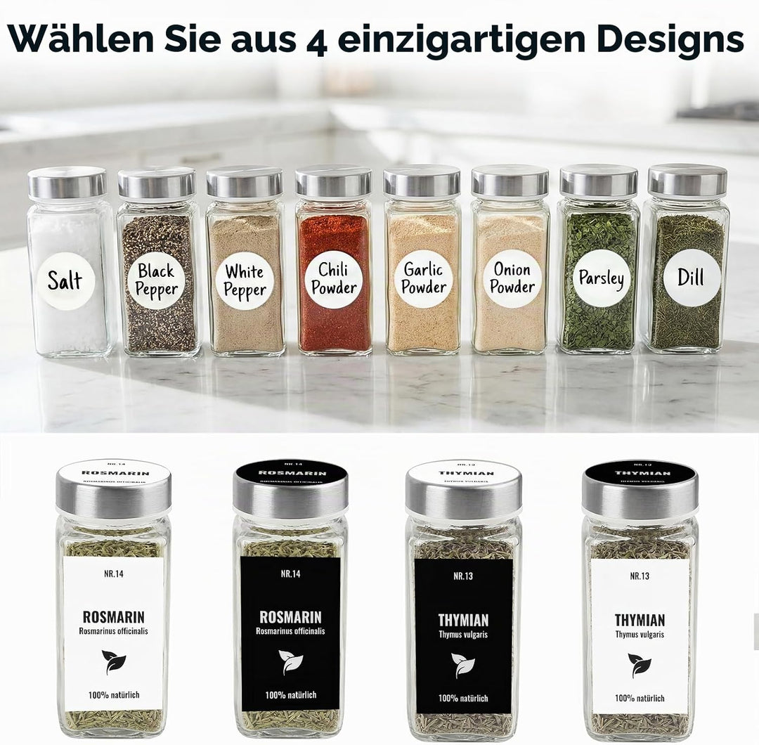 12pcs Gewürzgläser Eckig mit Edelstahldeckel, 120ml Glasbehälter mit Streueinsatz, Luftdichte Gewürz