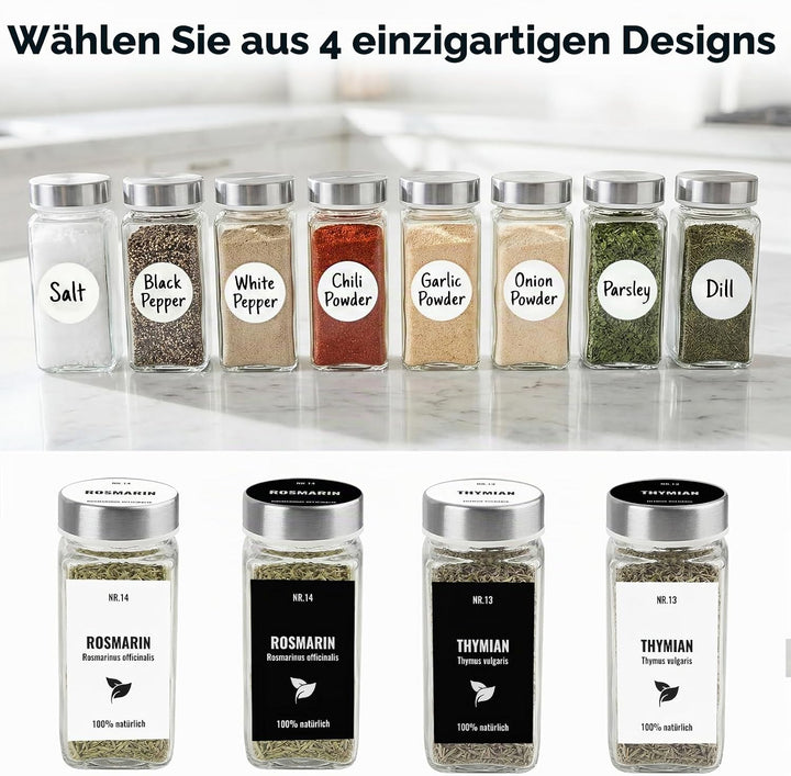 12pcs Gewürzgläser Eckig mit Edelstahldeckel, 120ml Glasbehälter mit Streueinsatz, Luftdichte Gewürz