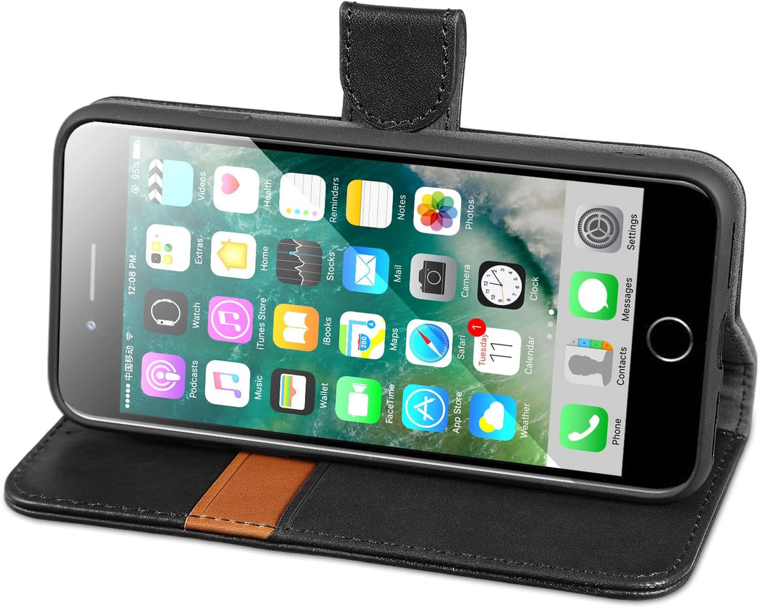 LENSUN Echtleder Hülle für iPhone SE2020/SE 2022 5G, iPhone 7/iPhone 8 Handyhülle [Echtes Leder][Mag
