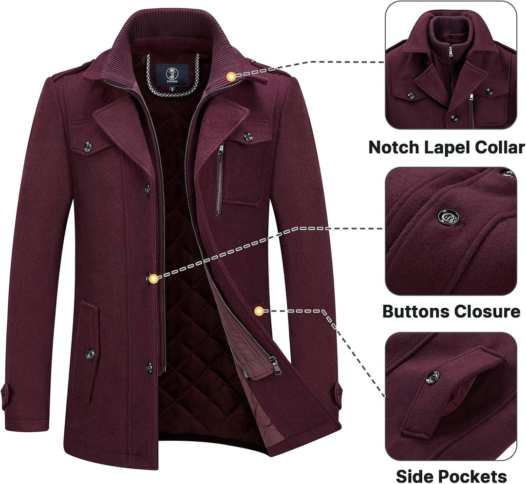 KUDORO Herren Wintermantel Wolle Kurzmantel Herren Wollmantel Mittellang Slim Fit für Business Freiz