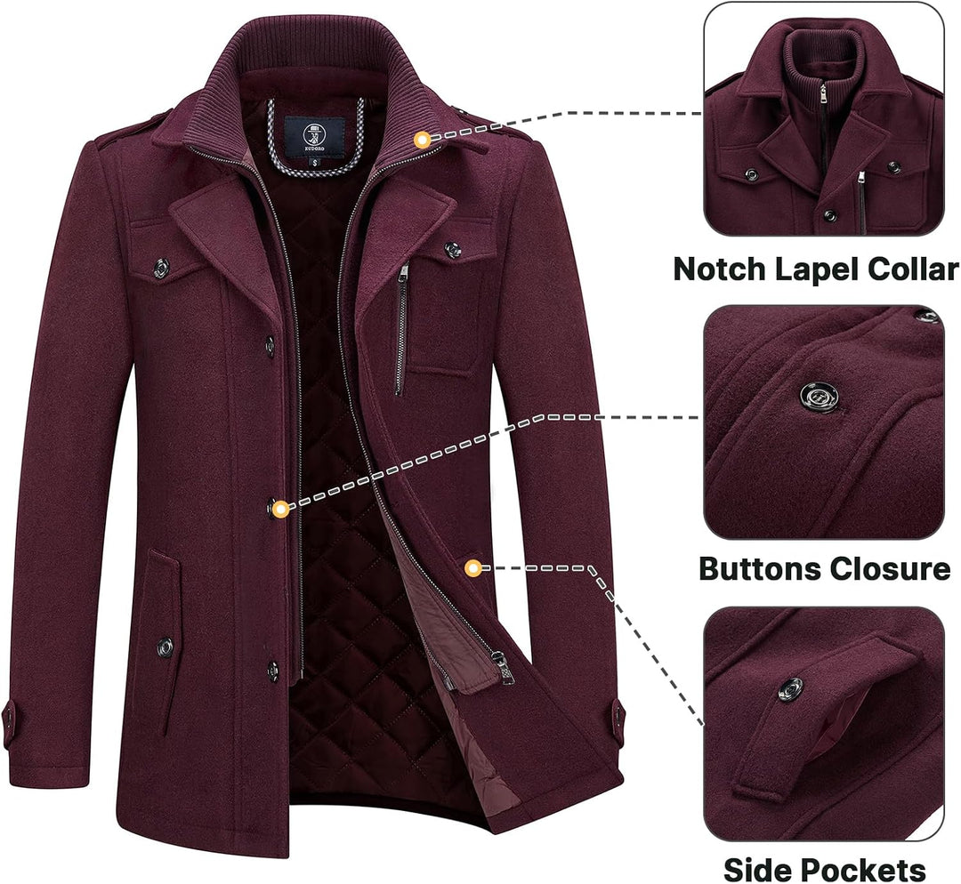 KUDORO Herren Wintermantel Wolle Kurzmantel Herren Wollmantel Mittellang Slim Fit für Business Freiz