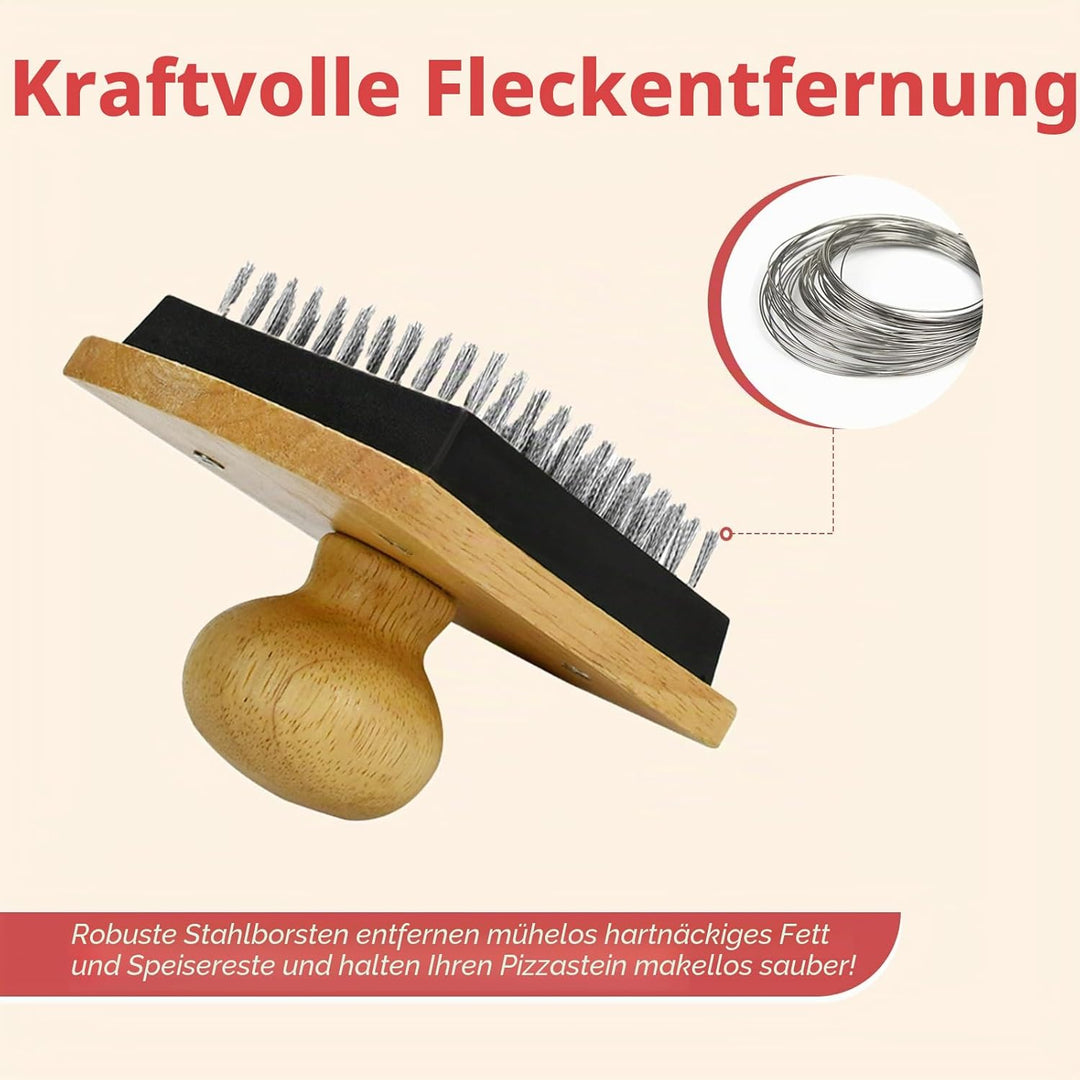 Pizzasteinbürste, 10,2 x 12,7 cm, Hartholzgriff, Pizzastein-Schrubber mit Edelstahlborsten (A), A