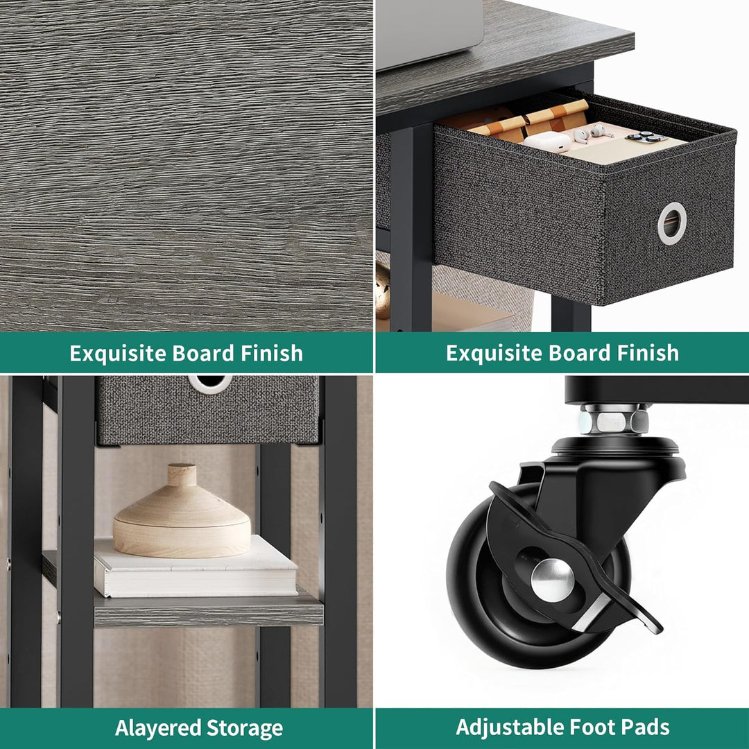 YITAHOME 2PCS Beistelltisch, C-Form Sofatisch mit Rollen und Schublade，Wohnzimmertisch für Kaffee un