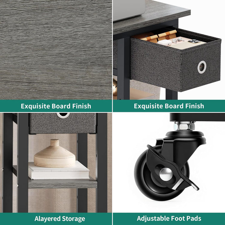 YITAHOME 2PCS Beistelltisch, C-Form Sofatisch mit Rollen und Schublade，Wohnzimmertisch für Kaffee un