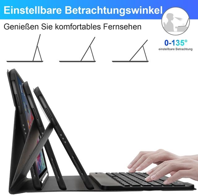 SOPPY Hülle mit Tastatur für iPad A16 11 Gen. 2025(A3354/A3355/A3356), 10,9 Zoll iPad 10 Gen. 2022(A