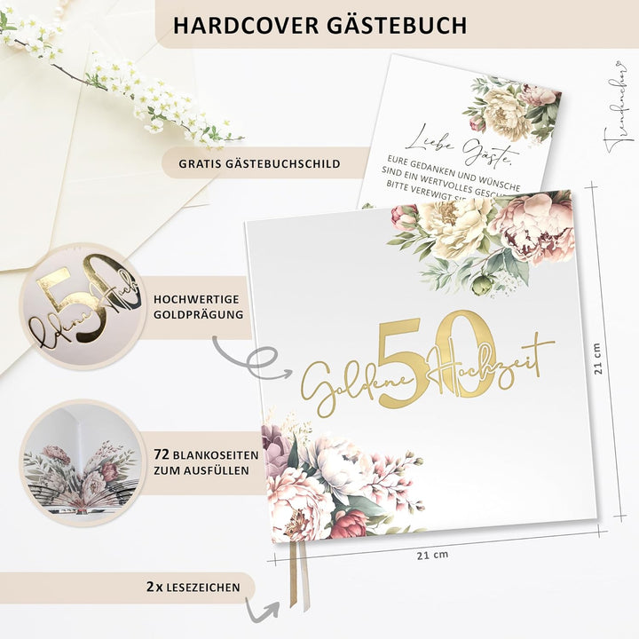 50 Goldene Hochzeit Gästebuch zum Ausfüllen und Fotos Einkleben - Geschenkidee zum 50. Hochzeitstag