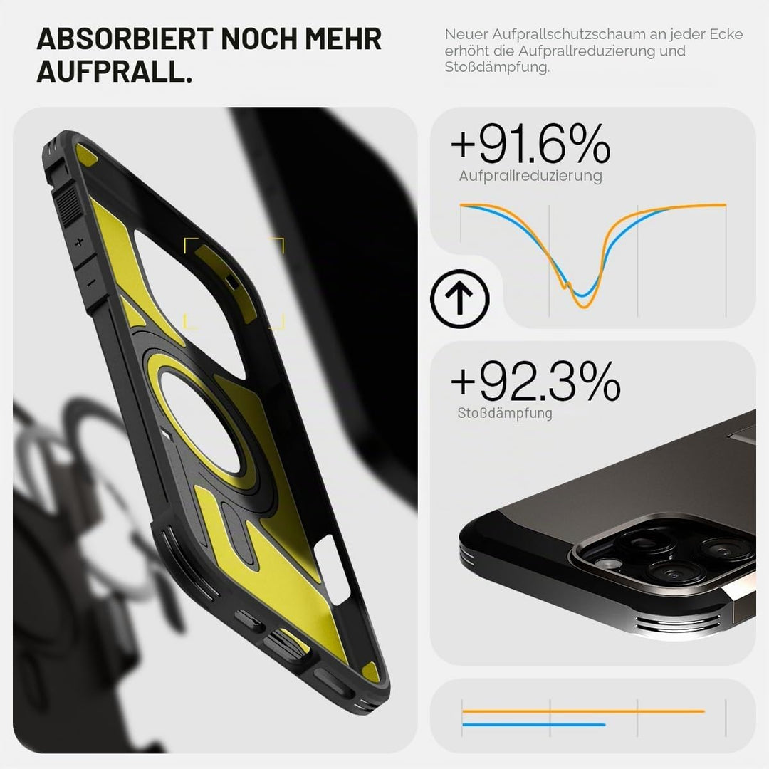 Spigen Tough Armor (AI) MagFit Hülle für iPhone 16 Pro, Kompatibel mit MagSafe Zubehör -Gunmetal Gun