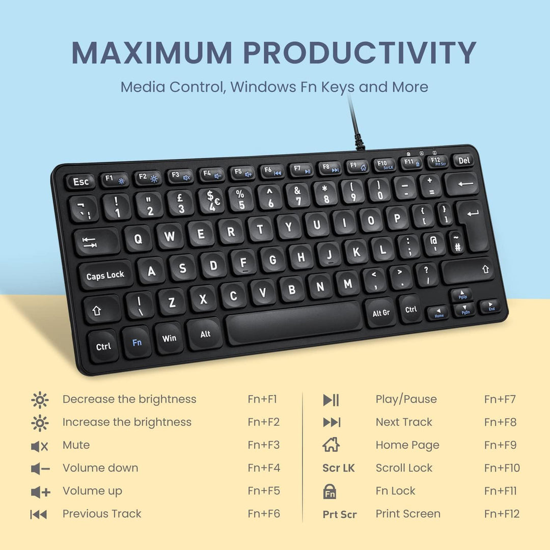 Perixx PERIBOARD-432 Wired Mini USB Keyboard - X Type Scissor Keys - Big Print Keys - US English QWE