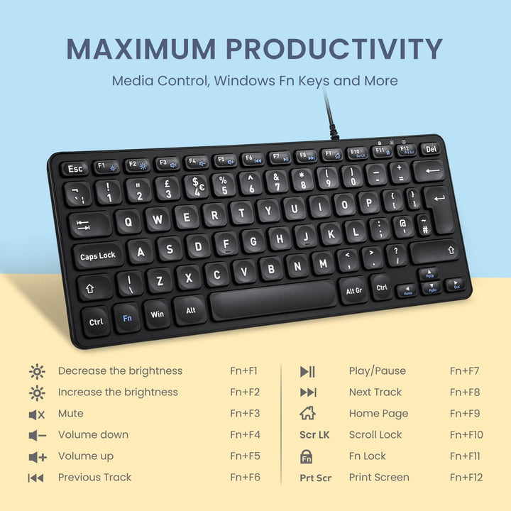 Perixx PERIBOARD-432 Wired Mini USB Keyboard - X Type Scissor Keys - Big Print Keys - US English QWE