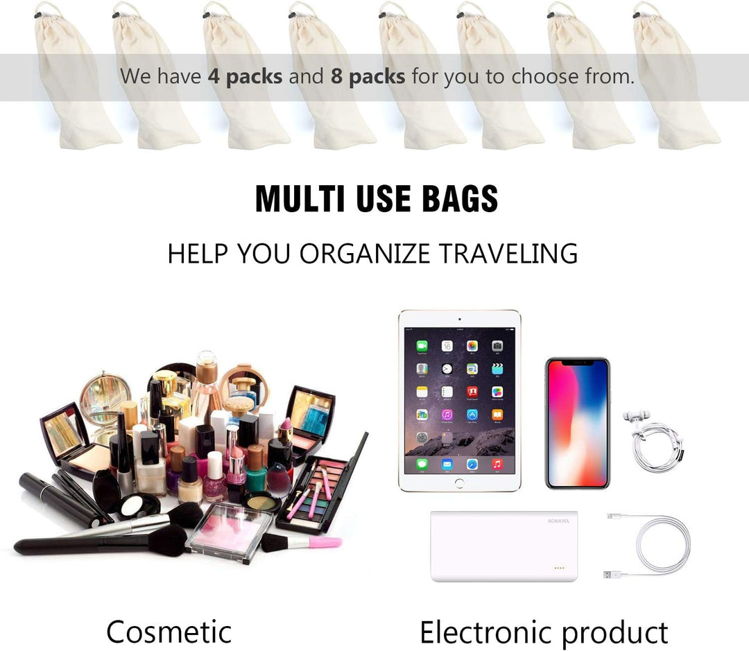 BlesMaller Schuh-Aufbewahrungsbeutel 100% Baumwolle mit Kordelzug für Männer und Frauen für Reisen S