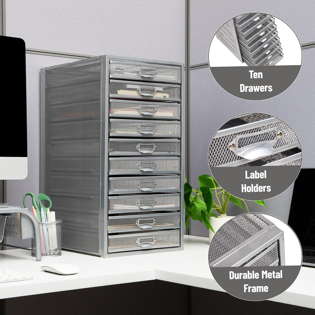 Mind Reader Mesh Desk Aufbewahrungs-Organizer, robust, vielseitig einsetzbar, Metall, Silber 10 Schu