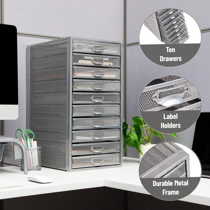 Mind Reader Mesh Desk Aufbewahrungs-Organizer, robust, vielseitig einsetzbar, Metall, Silber 10 Schu
